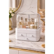 Makri Home Elora Beyaz Makyaj Organizeri, 35X26X17,5 Cm, 3 Çekmeceli, Şeffaf 90° Iki Kapaklı