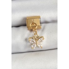 Youday Accessories 316L Çelik Sallantılı Zirkon Taşlı Kelebek Model Gold Renk Charm