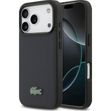 iPhone 17 Pro Kılıf Lacoste Lisanslı M-Safe Özellikli Pu Pike Desenli Metal Logolu Kapak Lacivert