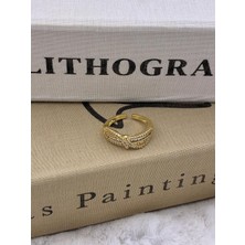 Hedef Bijuteri Gold Renk Çaprak Detay Zirkon Taşlı Özel Seri Ayarlanabilir Pirinç Yüzük T4/2