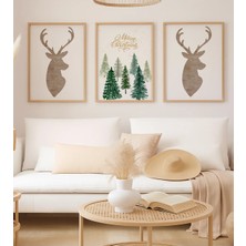 Voba Store 3 Parça Çerçeve Görünümlü Yılbaşı Geyik Temalı Mdf Tablo SETİ-123