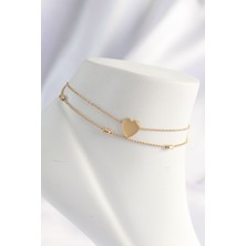 Youday Accessories 316L Çelik Gold Renk Kalp Tasarımlı 2li Halhal