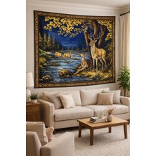 Vintage Serisi Geyikler Duvar Halısı Duvar Örtüsü Wall Tapestry