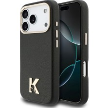Karl Lagerfeld iPhone 17 Pro Kılıf Lisanslı M-Safeli Gold Kamera Çerçeveli Khead Metal Logolu Pu Deri Kapak Siyah