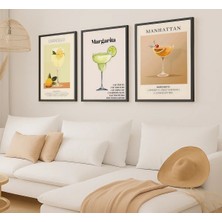 Voba Store 3 Parça Kokteyl Temalı Çerçeve Görünümlü Mdf Tablo Seti -93 Siyah-