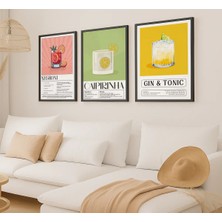 Voba Store 3 Parça Kokteyl Temalı Çerçeve Görünümlü Mdf Tablo Seti -96 Siyah