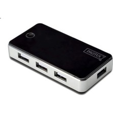 Digitus DA-70222 7 Port USB Hub, USB 2.0, siyah-gümüş renk, güç adaptörlü, plastik