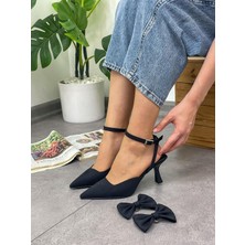 Erva'nın Butiği Siyah Saten (Jolie) Tak Çıkar Aksesuarlı Stiletto