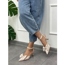 Erva'nın Butiği Bej Saten (Jolie) Tak Çıkar Aksesuarlı Stiletto