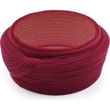 Sarıkhane Fileli Sarık – Bordo Kumaş – Bordo Takke – Düz Sarım – Fileli – 7 Metre