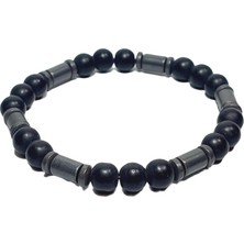 JTSS26BLK1845 Onyx Hematit Doğaltaş Siyah 8 mm Garantili Esnek Janti Bileklik