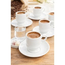 PremiumPort 6 Kişilik Beyaz Ayaklı Seramik Fincan Takımı, 12 Parça, Şık ve Zarif