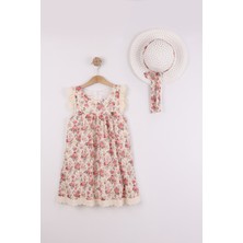 Joy Kids Kız Çocuk Şifon Kumaş Karışık Çiçek Desenli Şapkalı Elbise (6-9yaş) (Çok Renkli)