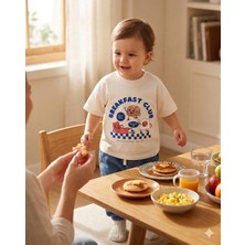 Babytex Bisiklet Yaka Breakfast Club Baskılı %100 Pamuklu Oversize Tişört Bebek - Çocuk