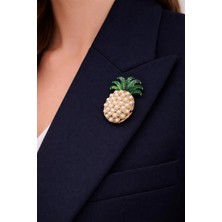 Beyaz Taşlı Ananas Iğneli Broş