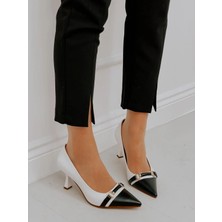 Erva'nın Butiği Beyaz Siyah (Lady) Toka Detay Kadın Stiletto