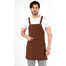 Bilenn Tekstil Barista Askılı Önlük Tek Cepli Deri Kemerli - Kahve