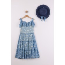 Joy Kids Kız Çocuk Papatya Desenli Şifon Elbise (10-13YAŞ) (Mavi)