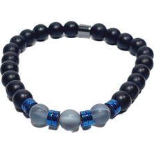 JTSS26BLK1838 Akik Onyx Hematit Doğaltaş Siyah 8 mm Garantili Esnek Janti Bileklik
