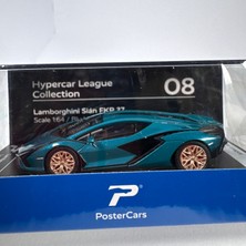 PosterCars Hyper Car Lamborghini Sian Fkp 37 Blue Uranus - League Collection 1/64 Model Araba