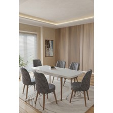 Toce Leva 80X130 Açılabilir Beyaz Masa Yemek Odası Takımı Mutfak Takımı 6 Adet Sandalye