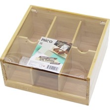 Go İthalat AHŞAP BAMBU 6 BÖLMELİ  POŞET ÇAY KUTUSU MİKA PLASTİK KAPAK  21X20X10CM