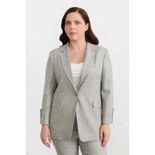 Selen Büyük Beden Kolu Apoletli Erkek Yaka Ceket  /  Gri