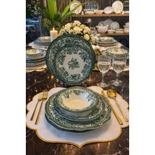 PremiumPort 24 Parça 6 Kişilik Porselen Yemek Takımı Velour Green