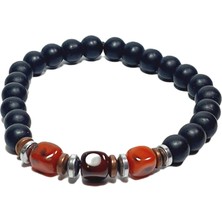 JTSS26BLK1837 Akik Onyx Hematit Doğaltaş Siyah 8 mm Garantili Esnek Janti Bileklik