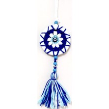 İsmiyle Al Ponponlu Nazar Boncuğu Desenli El Yapımı Mini Kapı Süsü