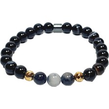 JTSS26BLK1848 Akik Hematit Doğaltaş Siyah 8 mm Garantili Esnek Janti Bileklik