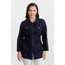 Selen Büyük Beden Beli Büzgülü Çift Cepli Ceket  /  Lacivert