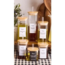 Kitchen Line Borosilikat 6’lı Pratik Mutfak Seti Bambu Kapak-Yağlık Sosluk Sirkelik Şekerlik