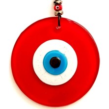 İsmiyle Al Nazar Boncuklu Deri Ipli Tasarım Harikası Kırmızı Cam Duvar Süsü