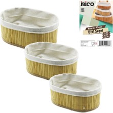 Go İthalat 3 BOY  OVAL  BAMBU KENAR ORGANİZER SEPET AHŞAP ALTLIK - BEZLİ  13X22-16X26-20X30CM