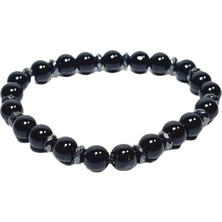 JTSS26BLK1843 Onyx Hematit Doğaltaş Siyah 8 mm Garantili Esnek Janti Bileklik