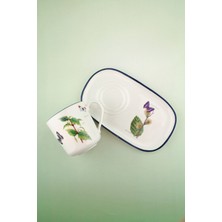 Bursa Porselen Dekor Botanik Lacivert Sunumluklu Porselen Kupa Takımı