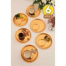 Aksesuar Evreni Taval Yuvarlak Desenli Çay ve Kahve Keyif Sunum Tepsisi Gold 6 Lı Takım
