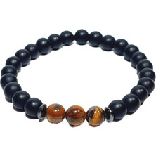 JTSS26BLK1830 Kaplangözü Onyx ve Hematit Doğaltaş Siyah 8 mm Garantili Esnek Janti Bileklik