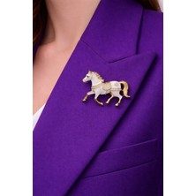 Mavi Taşlı Beyaz At Iğneli Broş
