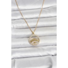 316L Çelik Gold Renk Zirkon Taşlı Göz Model Kadın Kolye