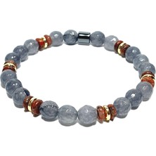 JTSS26BLK1841 Fasetli Ceyt Jasper Hematit Doğaltaş Gri 8 mm Garantili Esnek Janti Bileklik