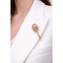 Gold Taşlı Tenis Roket Broş