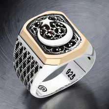 Takılingo 925 Ayar Gümüş Ayyıldız Motifli Telkari Kasa Erkek Yüzük