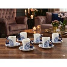 Lumindra 6 Kişilik Lüks Porselen Kahve Fincan Takımı - Mavi Kuğu