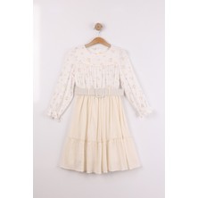 Joy Kids Kız Çocuk Kemerli Basic Uzun Kollu Elbise (9-12YAŞ) (Ekru)
