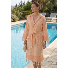 Kapşonlu Unisex Peştemal Plaj Bornozu %100 Pamuklu Seaside Stripe