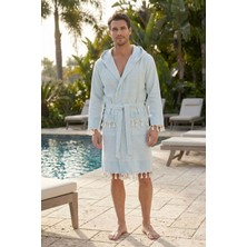 Kapşonlu Unisex Peştemal Plaj Bornozu %100 Pamuklu Seaside Stripe
