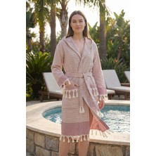 Kapşonlu Unisex Peştemal Plaj Bornozu %100 Pamuklu Seaside Stripe