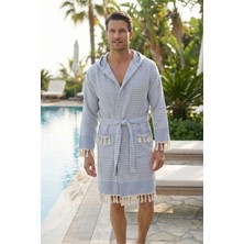 Kapşonlu Unisex Peştemal Plaj Bornozu %100 Pamuklu Seaside Stripe